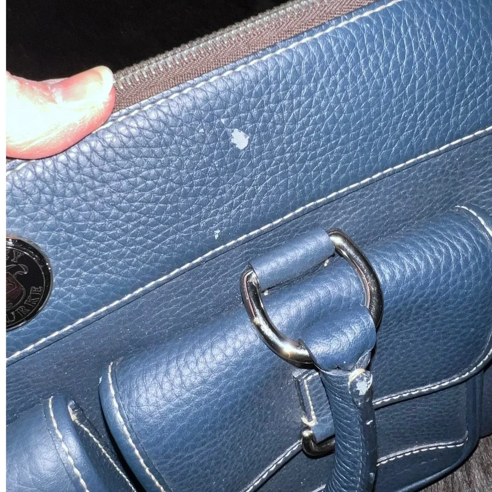 Dooney & Bourke Navy Blue‎ Pebbled Leather Satchel Crossbody Bag Contrast Stitch
